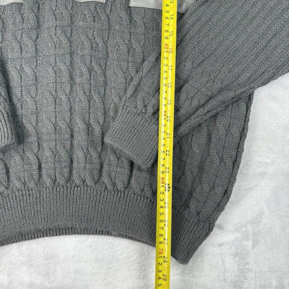 Vintage Angelo Wool Blend Cable Knit Leather Panel Sweater 52 Made In Italy 90s - Picture 6 of 9